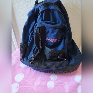 Vintage Jansport Rubber Bottom Backpack Blue Bookbag Student 90s
